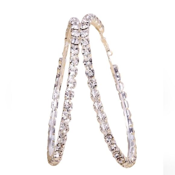 Large Clear Rhinestone Hoop Earrings - Picture 3 of 4